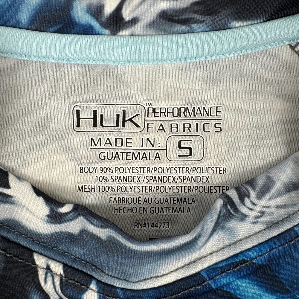 HUK Performance Fishing Shirt Mossy Oak Elements Hydro Camo Blue Mens Small S - Picture 4 of 12